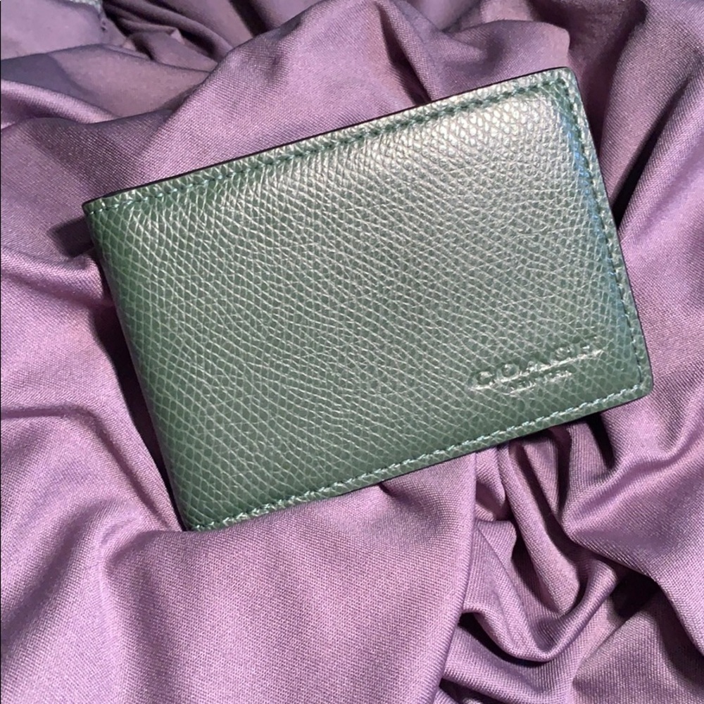 Coach | Slim Green Pebble Leather Card Holder